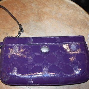 BIG SALE! Coach Peyton Link C Embossed Paten Leather dark purple wristlet
